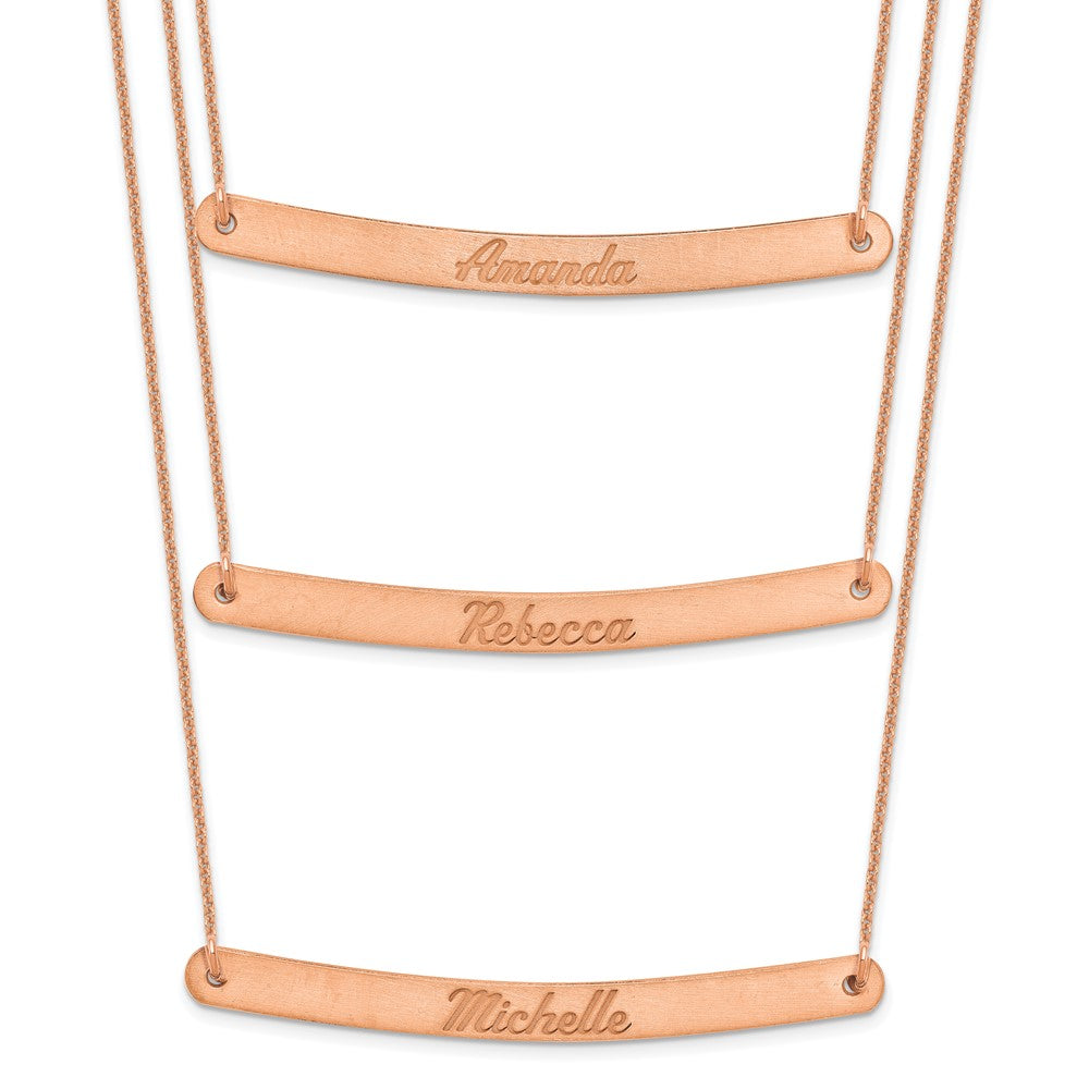 14k Rose Gold Brushed 3 Chain 3 Bar Necklace