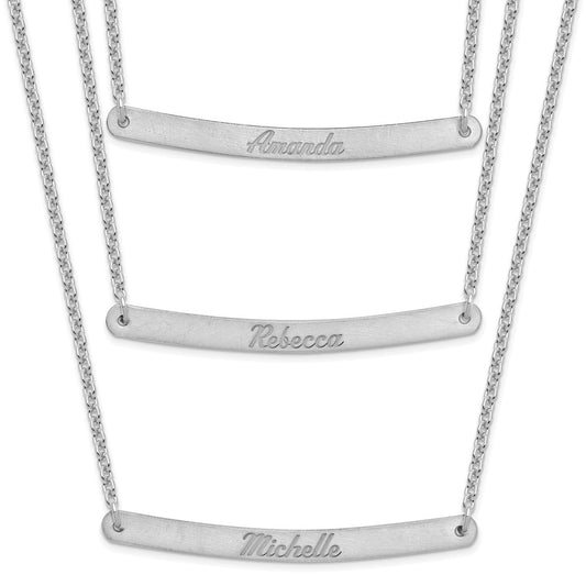 Sterling Silver/Rhodium-plated Brushed 3 Chain 3 Bar Necklace
