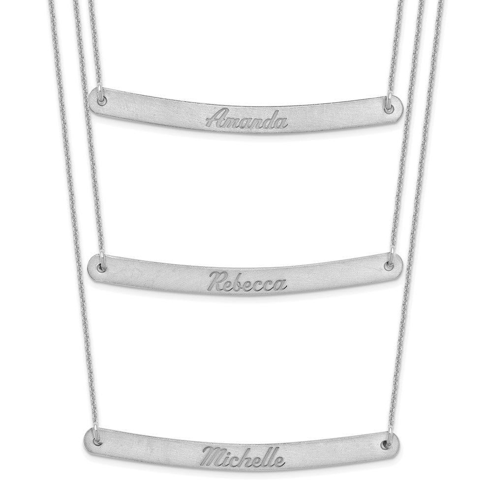 10k White Gold Brushed 3 Chain 3 Bar Necklace