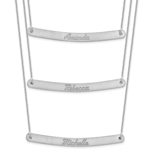10k White Gold Brushed 3 Chain 3 Bar Necklace
