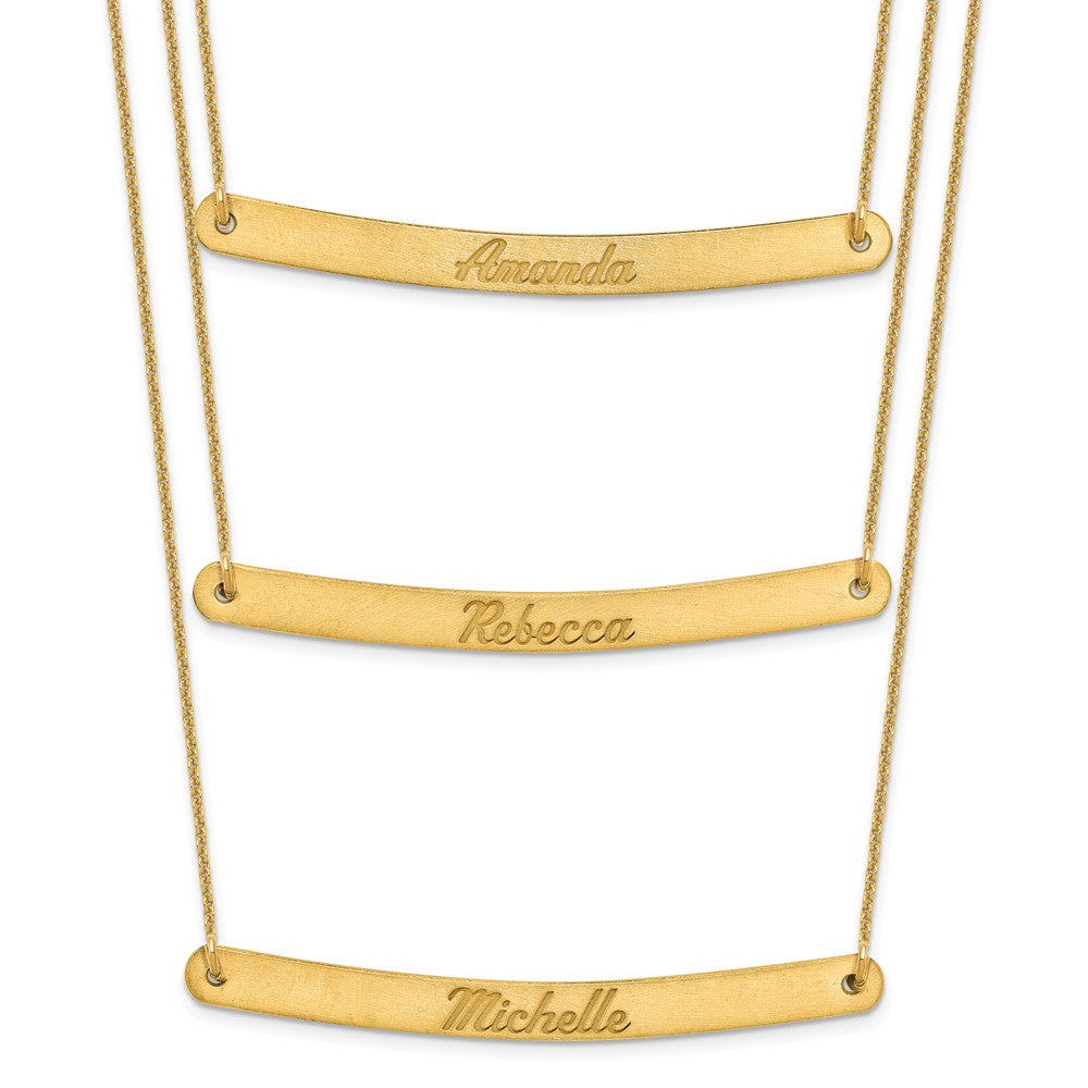 14k Yellow Gold Brushed 3 Chain 3 Bar Necklace