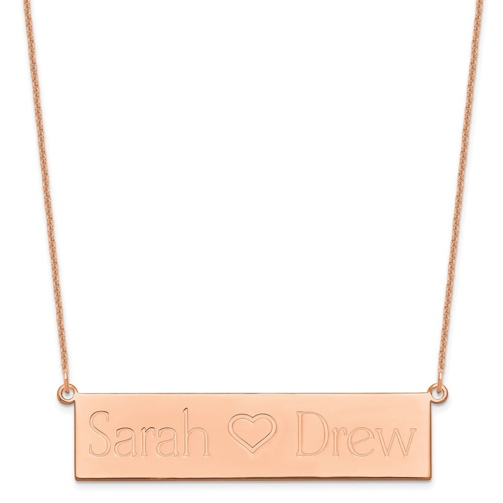 14k Rose Gold Brushed 2 Names and Heart Bar Necklace