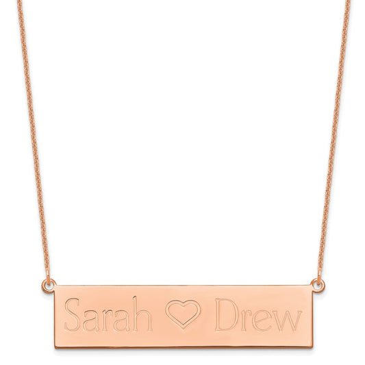 14k Rose Gold Brushed 2 Names and Heart Bar Necklace
