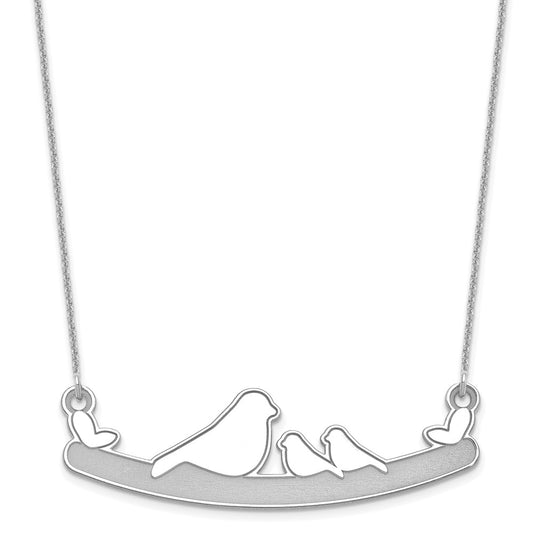10k White Gold Mom and 2 Birds Necklace