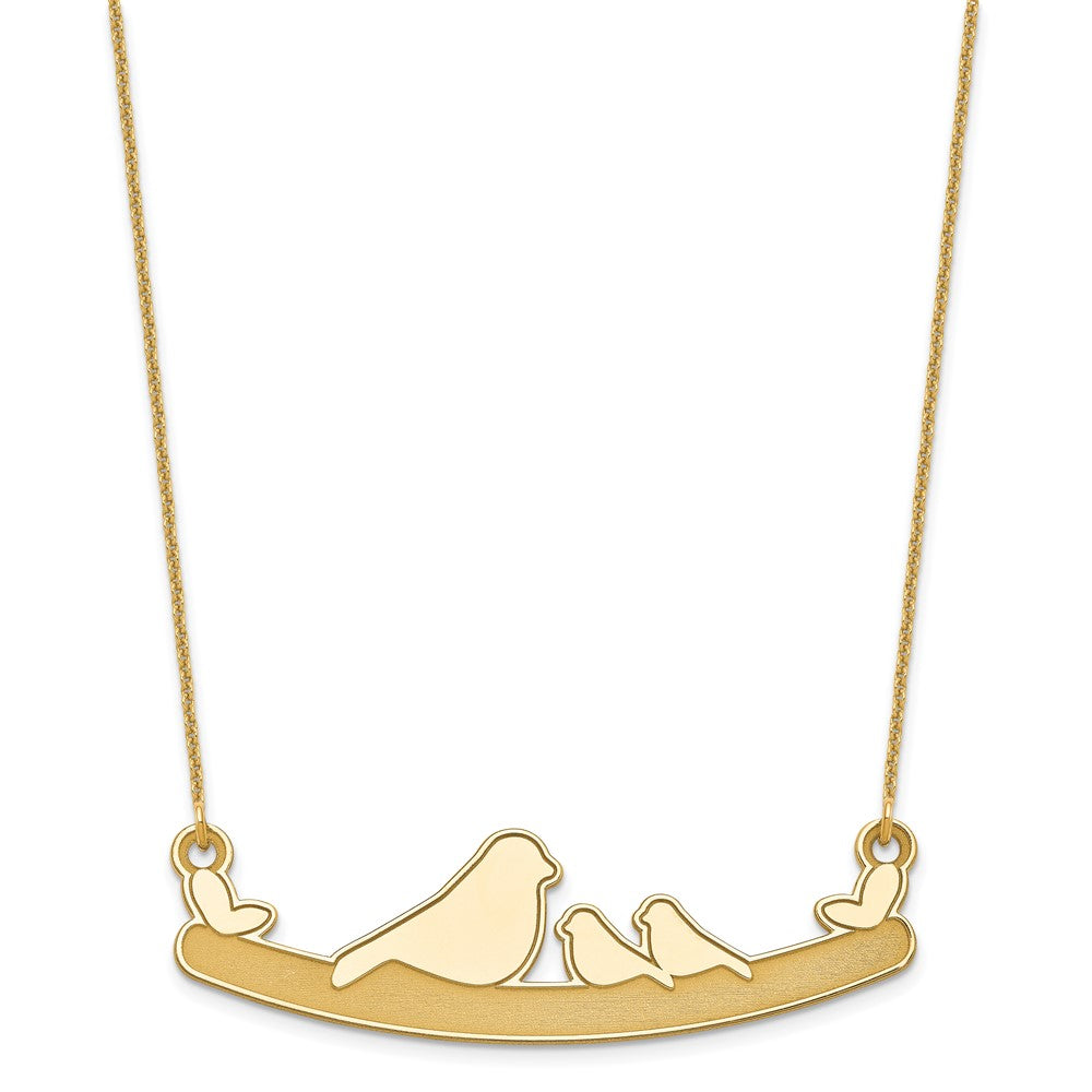 14k Yellow Gold Mom and 2 Birds Necklace