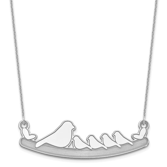 14k White Gold Mom and 4 Birds Necklace