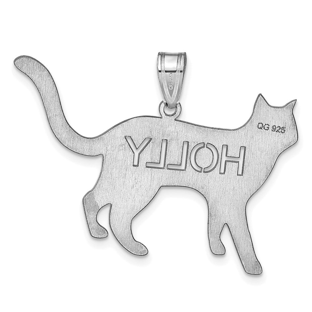 10k White Gold Cat with Cut-out Name Pendant