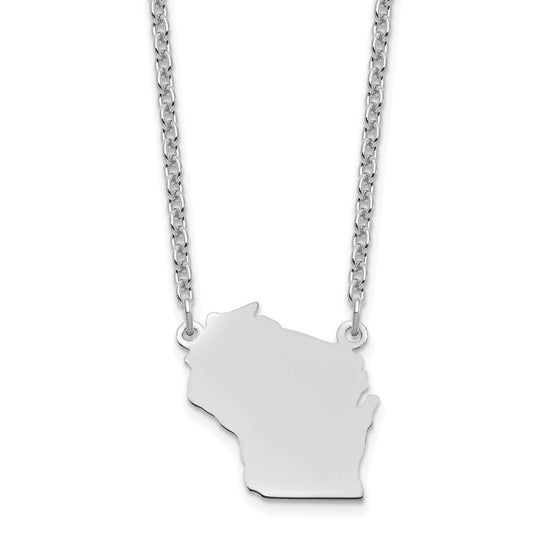 Sterling Silver/Rhodium-plated Wisconsin State Necklace
