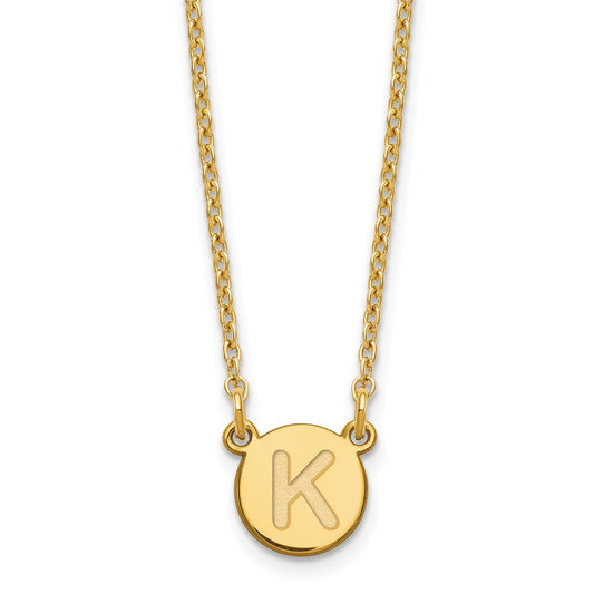 Sterling Silver Gold-plated Tiny Circle Block Letter K Initial Necklace