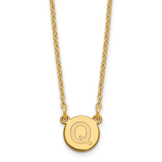 Sterling Silver Gold-plated Tiny Circle Block Letter Q Initial Necklace