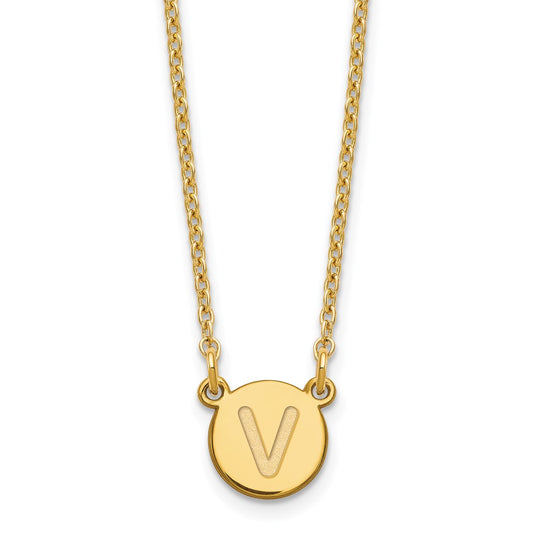 Sterling Silver Gold-plated Tiny Circle Block Letter V Initial Necklace