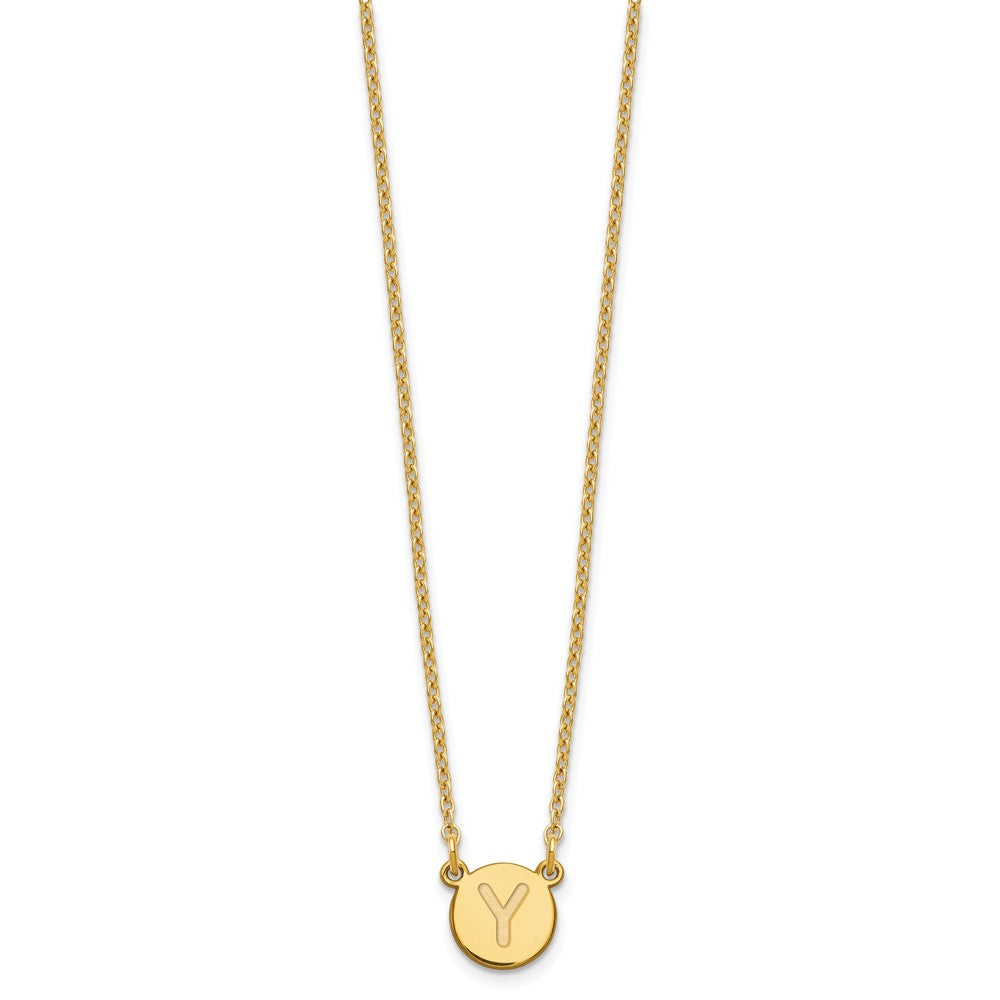 Sterling Silver Gold-plated Tiny Circle Block Letter Y Initial Necklace