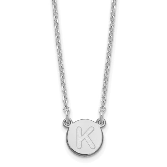 Sterling Silver Rhodium-plated Tiny Circle Block Letter K Initial Necklace