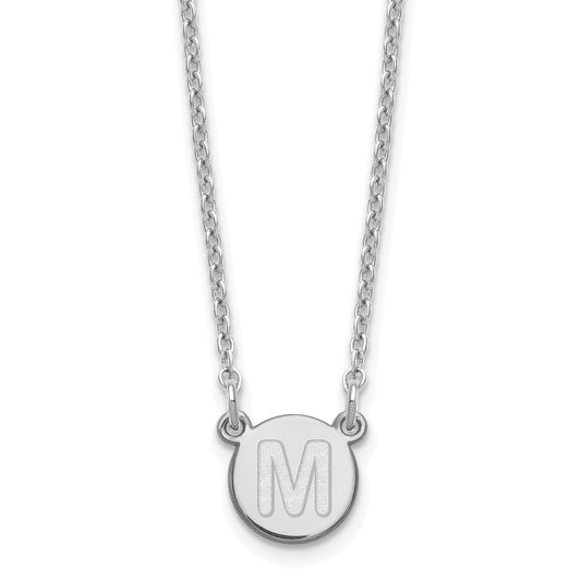 Sterling Silver Rhodium-plated Tiny Circle Block Letter M Initial Necklace
