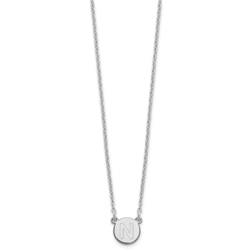 Sterling Silver Rhodium-plated Tiny Circle Block Letter N Initial Necklace
