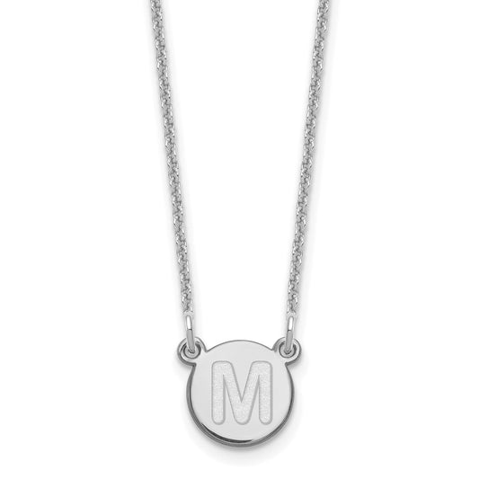 14kw Tiny Circle Block Letter M Initial Necklace