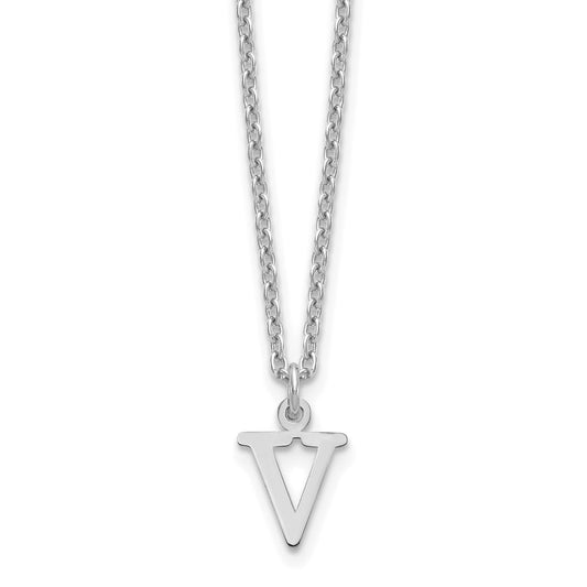 Sterling Silver Rhodium-plated Cutout Letter V Initial Necklace