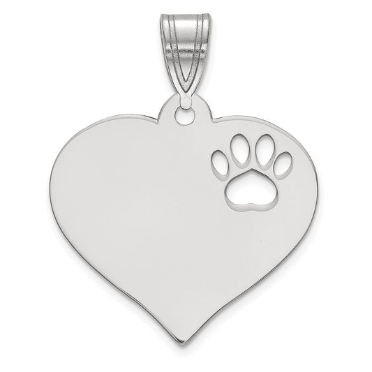 10k White Gold Blank Heart with Cut-out Paw Print Pendant