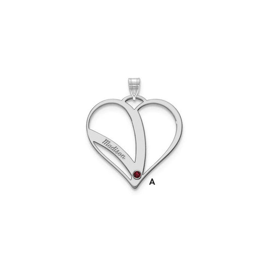 10k White Gold Name w/Birthstone w/14k Bezel Cut Out Heart Pendant