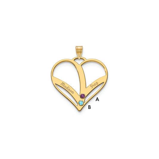 10KY 2-Name w/Birthstones w/14k Bezel Cut Out Heart Pendant