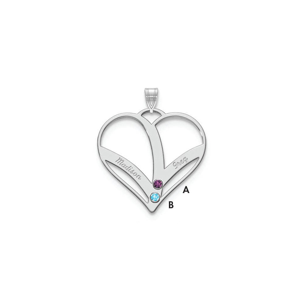 10KW 2-Name w/Birthstones w/14k Bezel Cut Out Heart Pendant