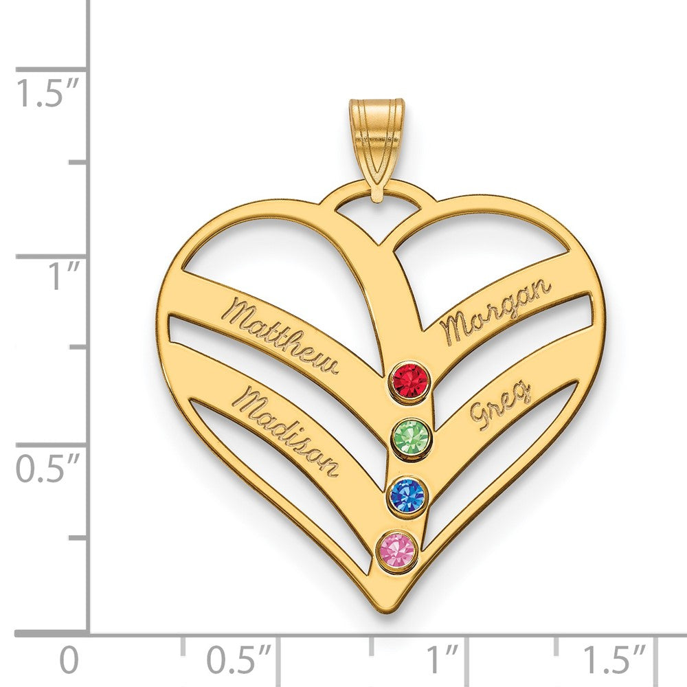 14KY 4-Name w/Birthstones w/14k Bezel Cut Out Heart Pendant