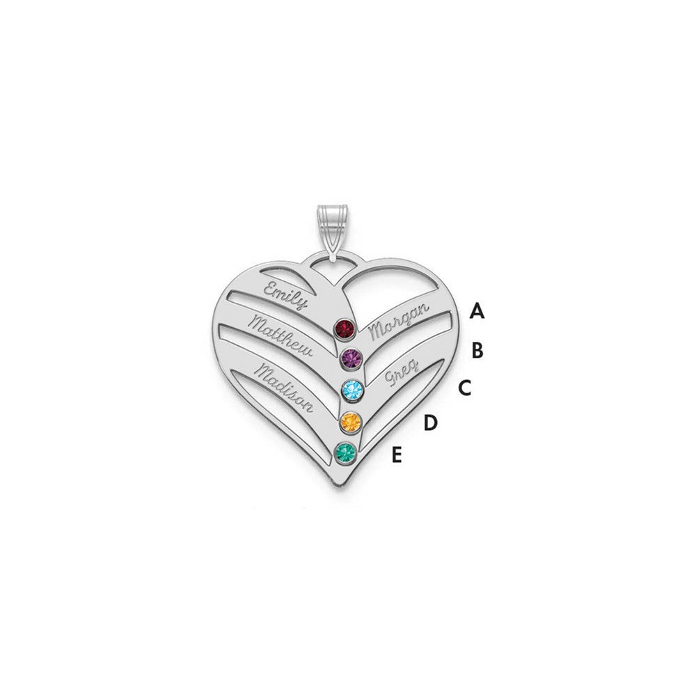 10KW 5-Name w/Birthstones w/14k Bezel Cut Out Heart Pendant