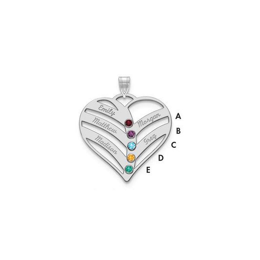 10KW 5-Name w/Birthstones w/14k Bezel Cut Out Heart Pendant