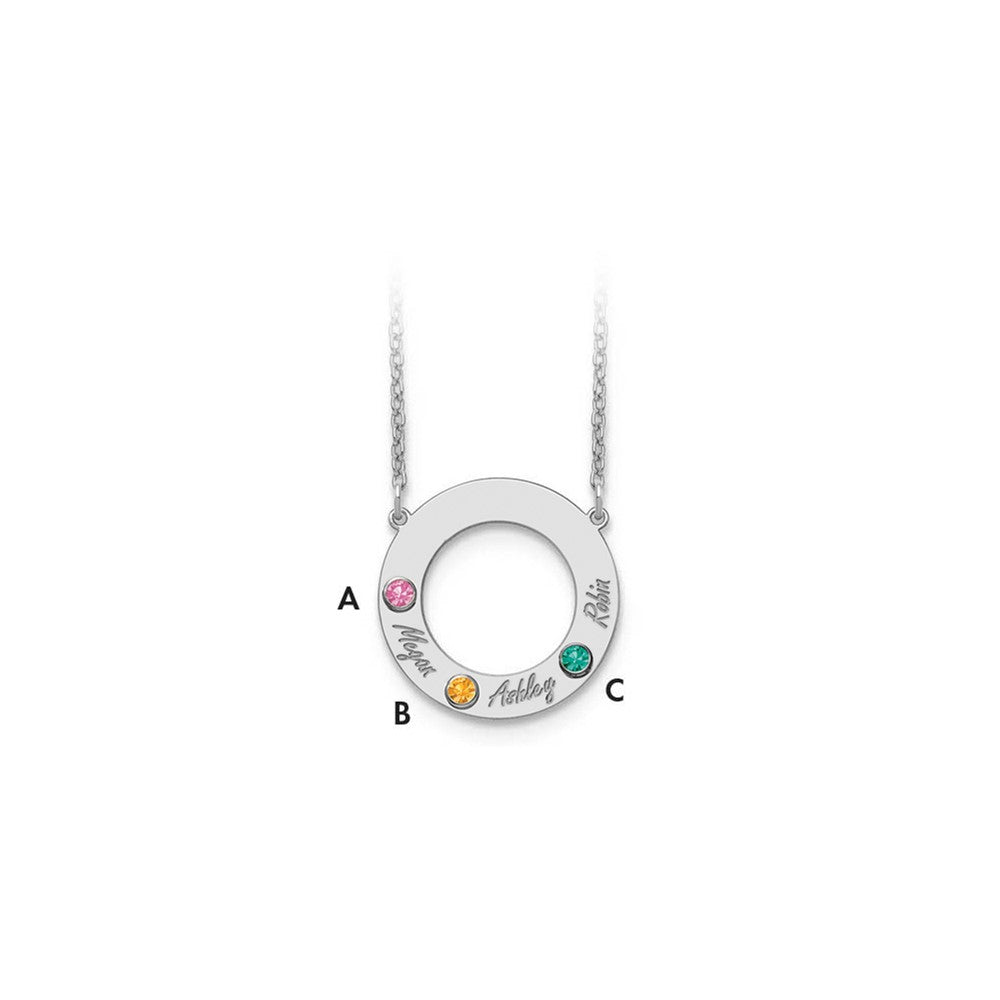 10KW 3 Name and Birthstone w/ 14k Bezel Cut Out Circle Necklace