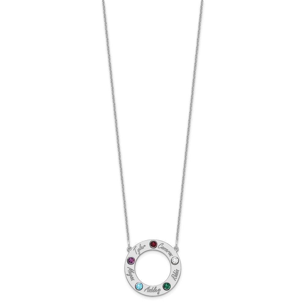 10KW 5 Name and Birthstone w/ 14k Bezel Cut Out Circle Necklace
