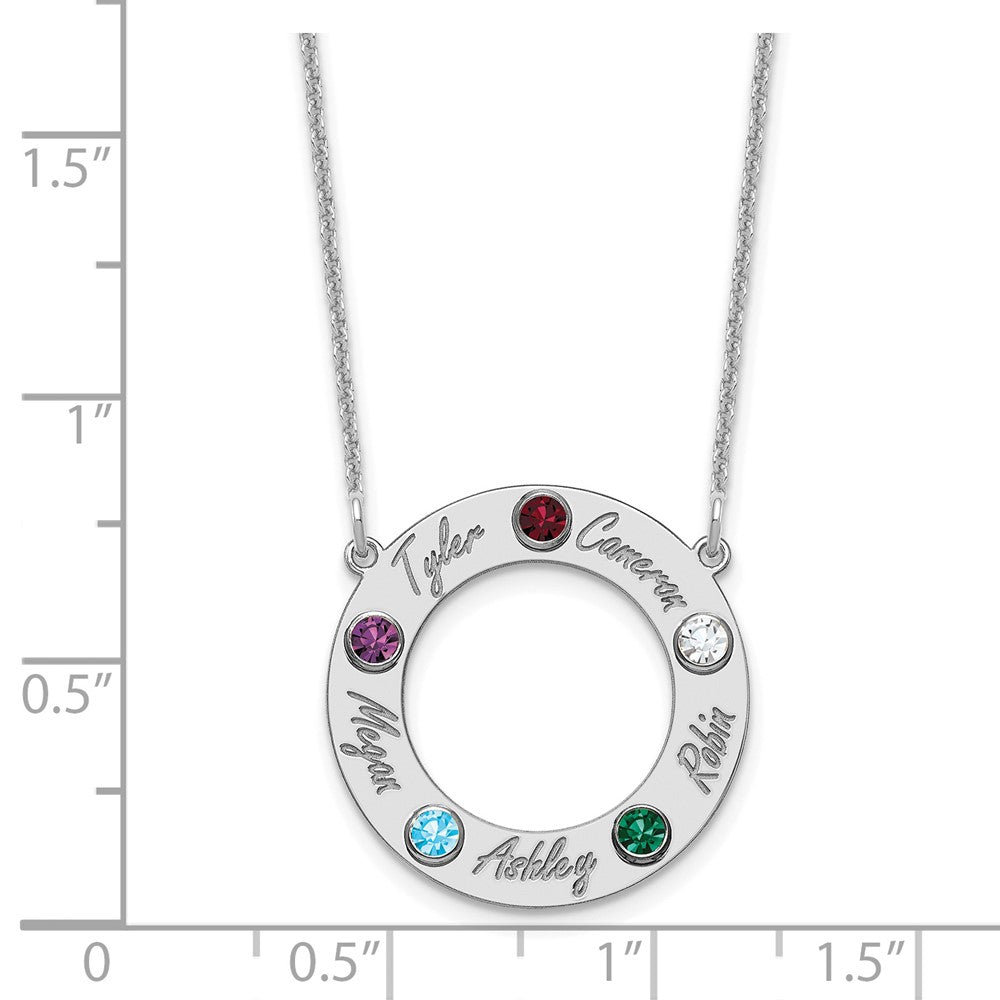 10KW 5 Name and Birthstone w/ 14k Bezel Cut Out Circle Necklace