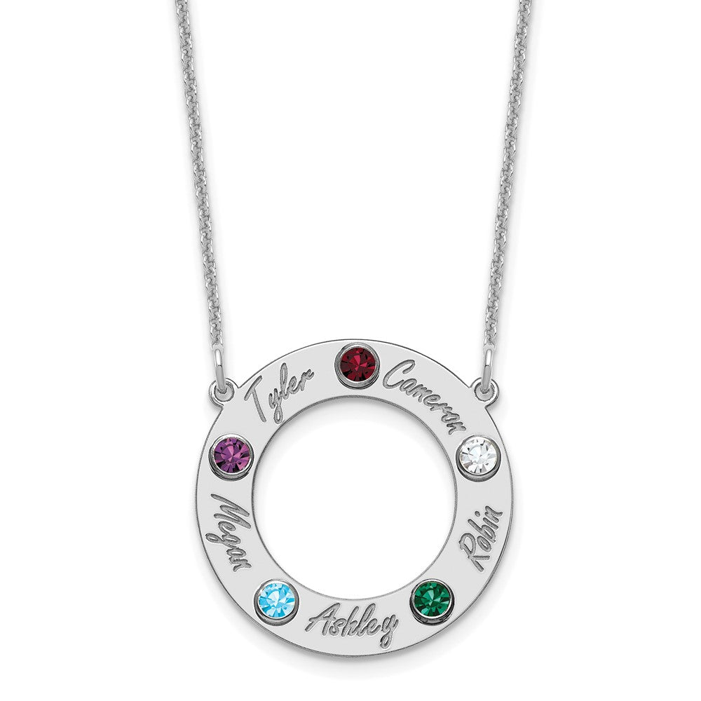 10KW 5 Name and Birthstone w/ 14k Bezel Cut Out Circle Necklace