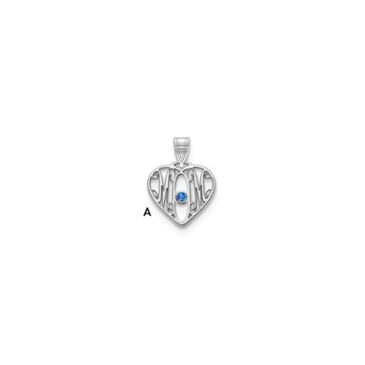 10KW MOM in Heart 1 Birthstone w/18k Rhodium Plated Bezel Pendant