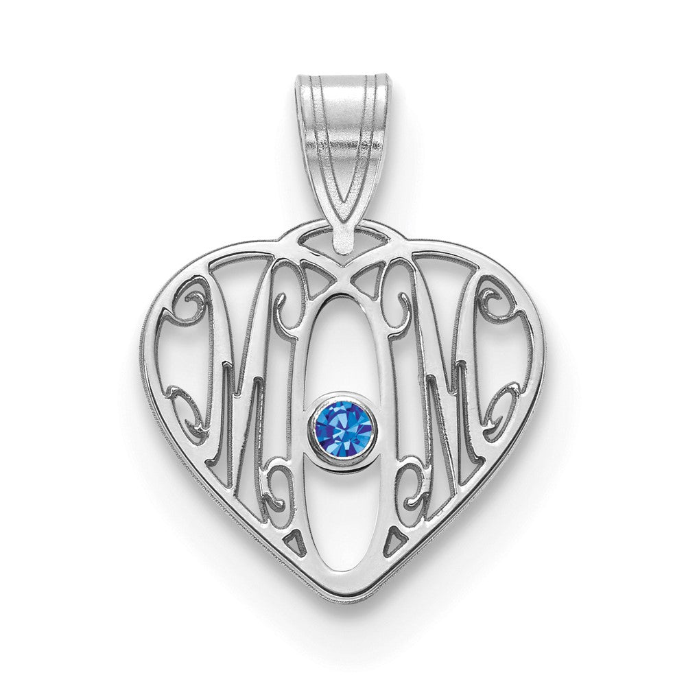 10KW MOM in Heart 1 Birthstone w/18k Rhodium Plated Bezel Pendant
