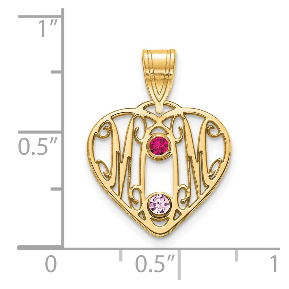 10KY MOM in Heart 2 Birthstones w/14k Bezel Pendant