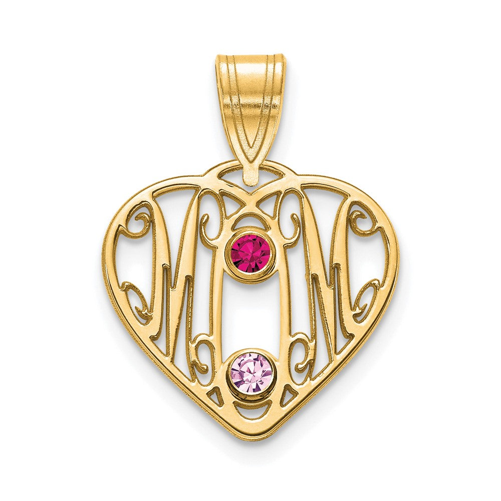 10KY MOM in Heart 2 Birthstones w/14k Bezel Pendant