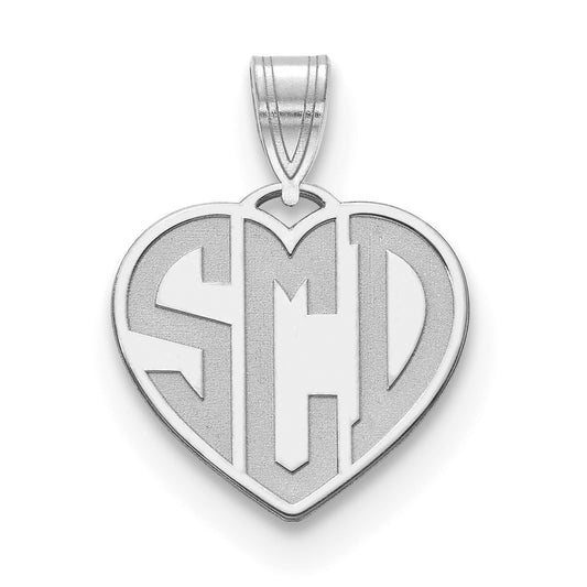 sterling Silver/Rhodium-plated Etched Monogram Heart Necklace
