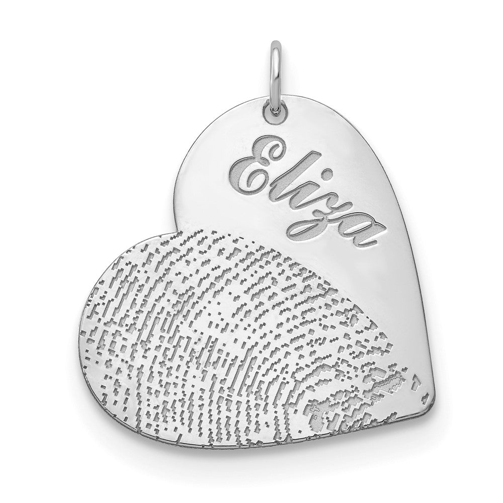 10k White Gold Name and Fingerprint Heart Charm
