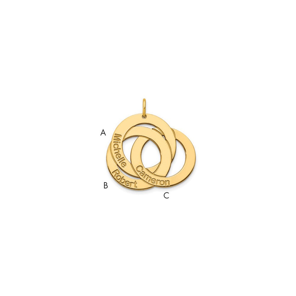 14k Yellow Gold 3 Interlocking Circles with Names Charm