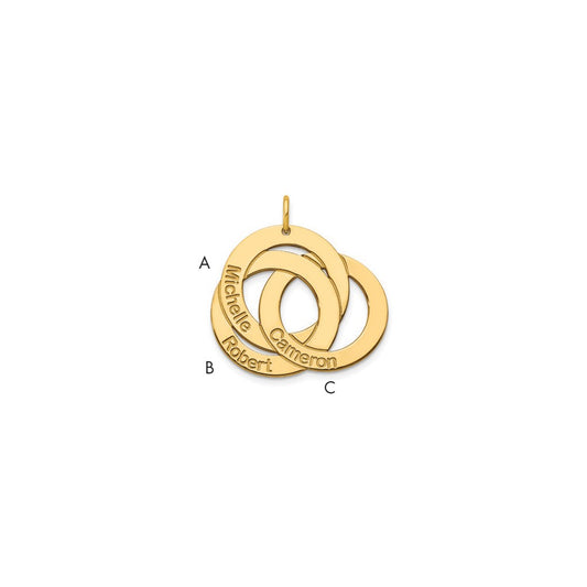 10k Yellow Gold 3 Interlocking Circles with Names Charm