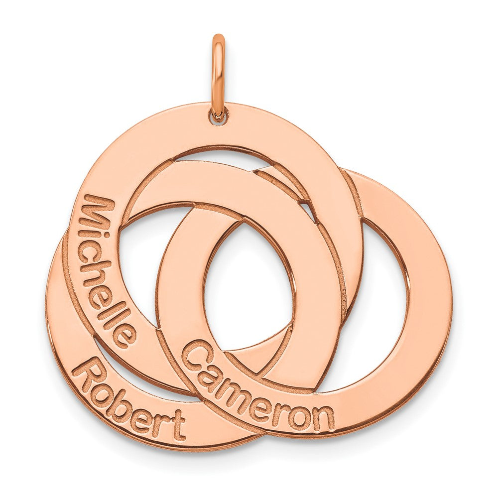 14k Rose Gold 3 Interlocking Circles with Names Charm