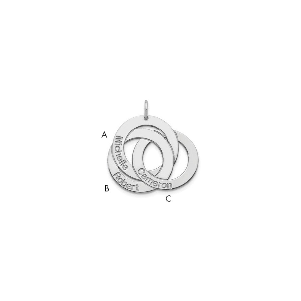 14k White Gold 3 Interlocking Circles with Names Charm