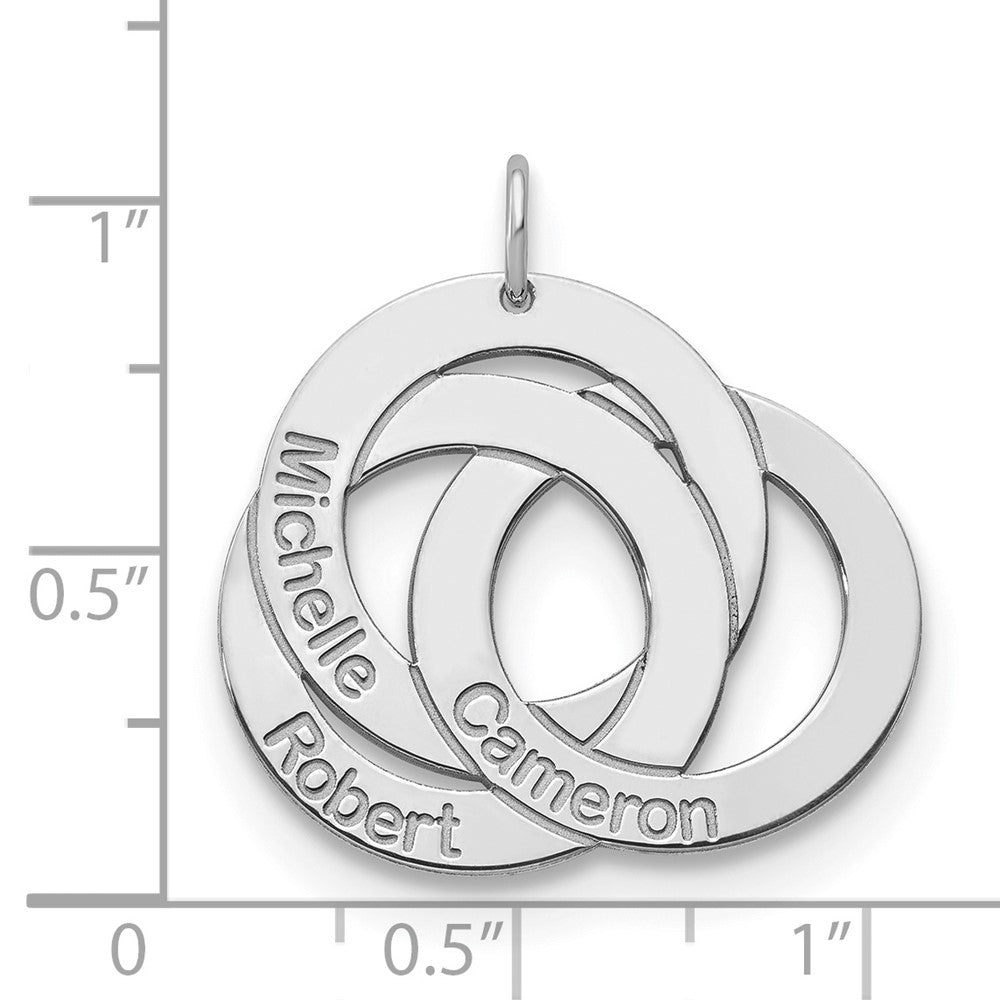 14k White Gold 3 Interlocking Circles with Names Charm