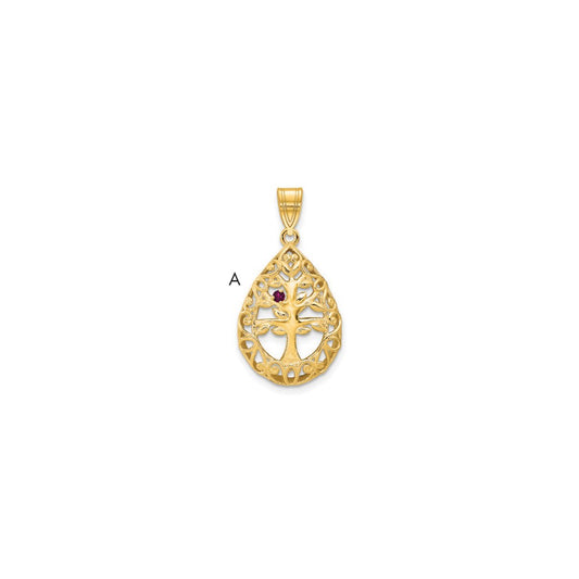 10KY 1 Birthstone Tree of Life Tear Drop Pendant