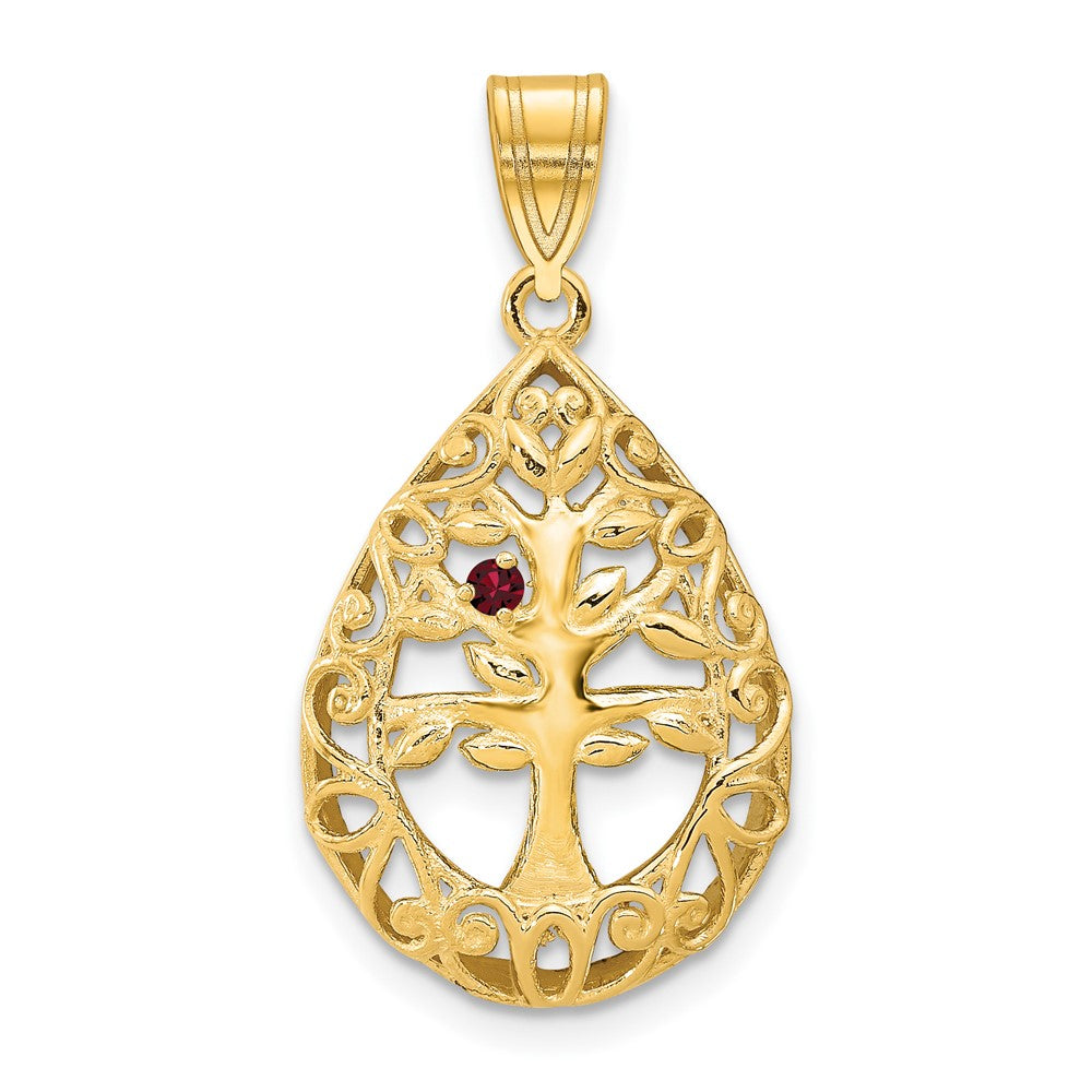 10KY 1 Birthstone Tree of Life Tear Drop Pendant