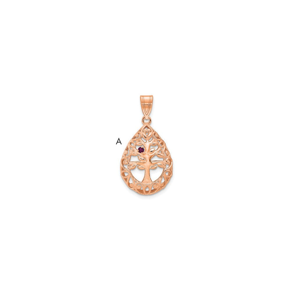 14K Rose Gold 1 Birthstone Tree of Life Tear Drop Pendant