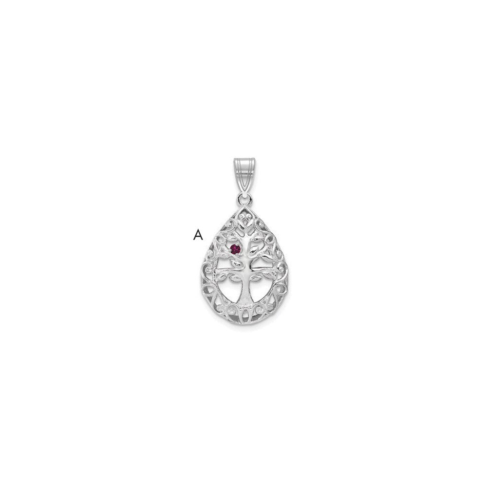 14KW 1 Birthstone Tree of Life Tear Drop Pendant