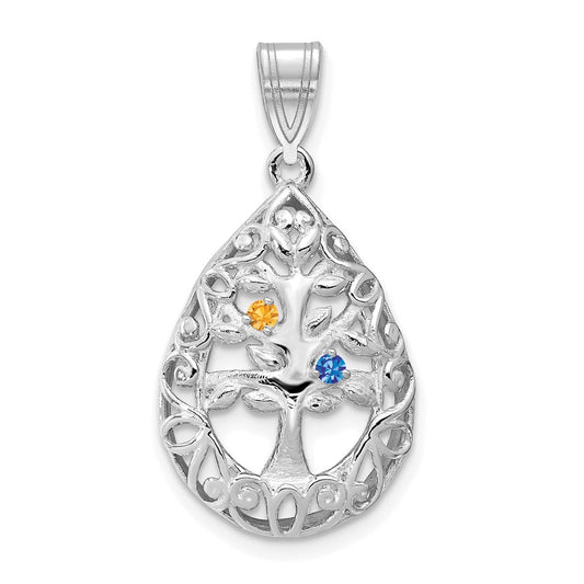 10KW 2 Birthstone Tree of Life Tear Drop Pendant