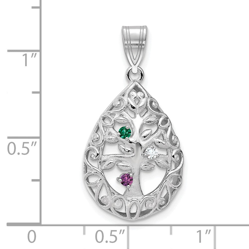 10KW 3 Birthstone Tree of Life Tear Drop Pendant