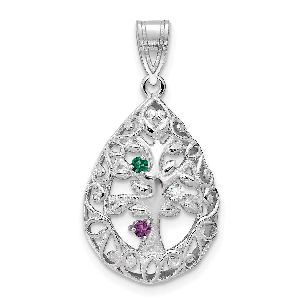 10KW 3 Birthstone Tree of Life Tear Drop Pendant